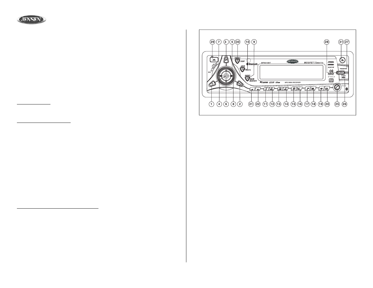 Mp8610bt, Mp3/wma operation | Jensen MP8610BT User Manual | Page 32 / 61