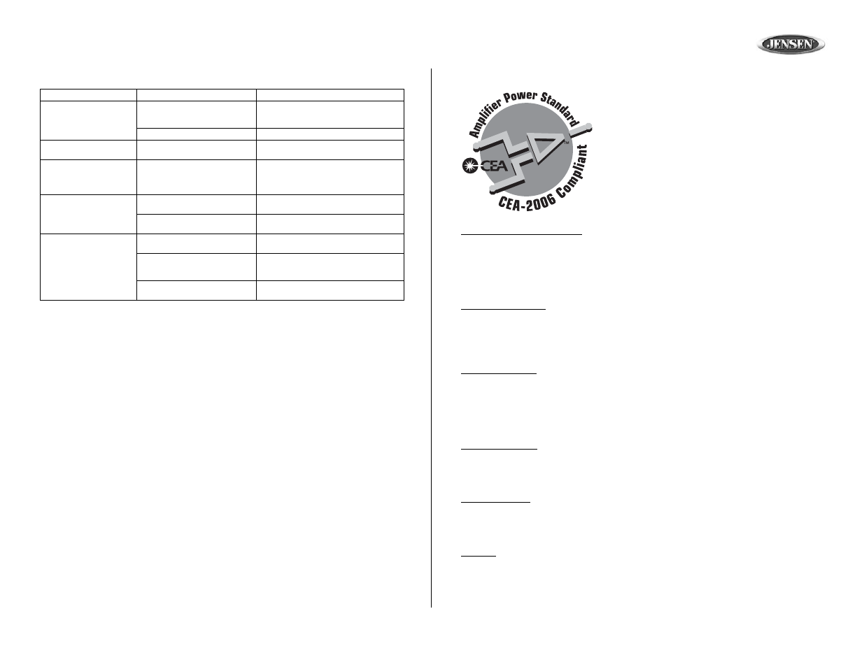 Mp8610bt, Especificaciones | Jensen MP8610BT User Manual | Page 59 / 61