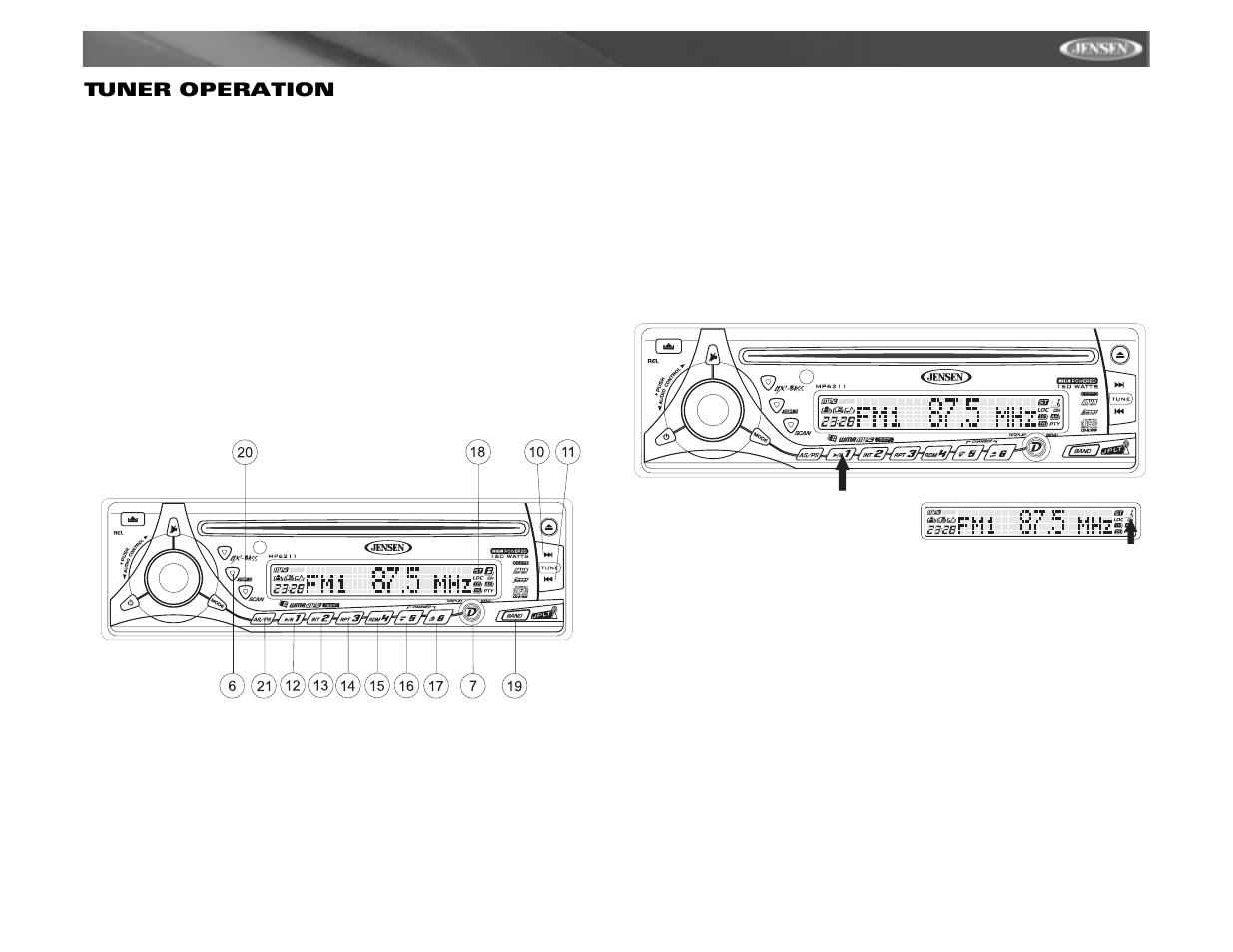 Mp6211, Tuner operation | Jensen MP6211 User Manual | Page 13 / 52