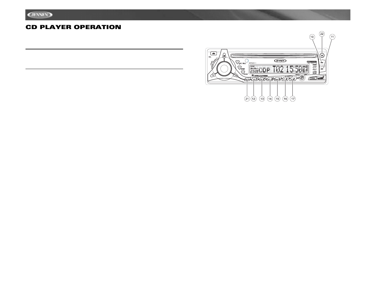 Mp6211, Cd player operation | Jensen MP6211 User Manual | Page 14 / 52