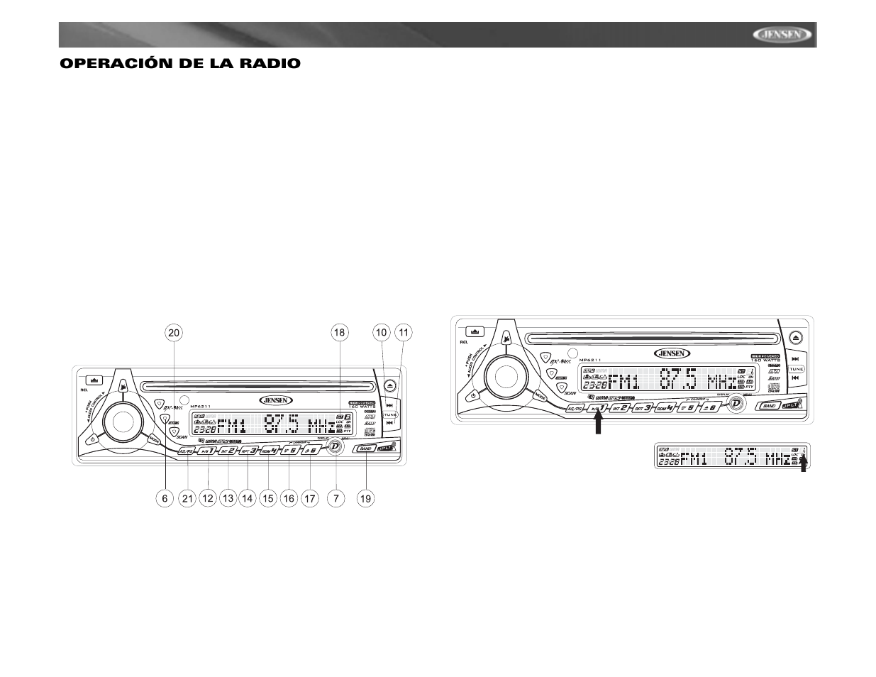 Mp6211, Operación de la radio | Jensen MP6211 User Manual | Page 29 / 52