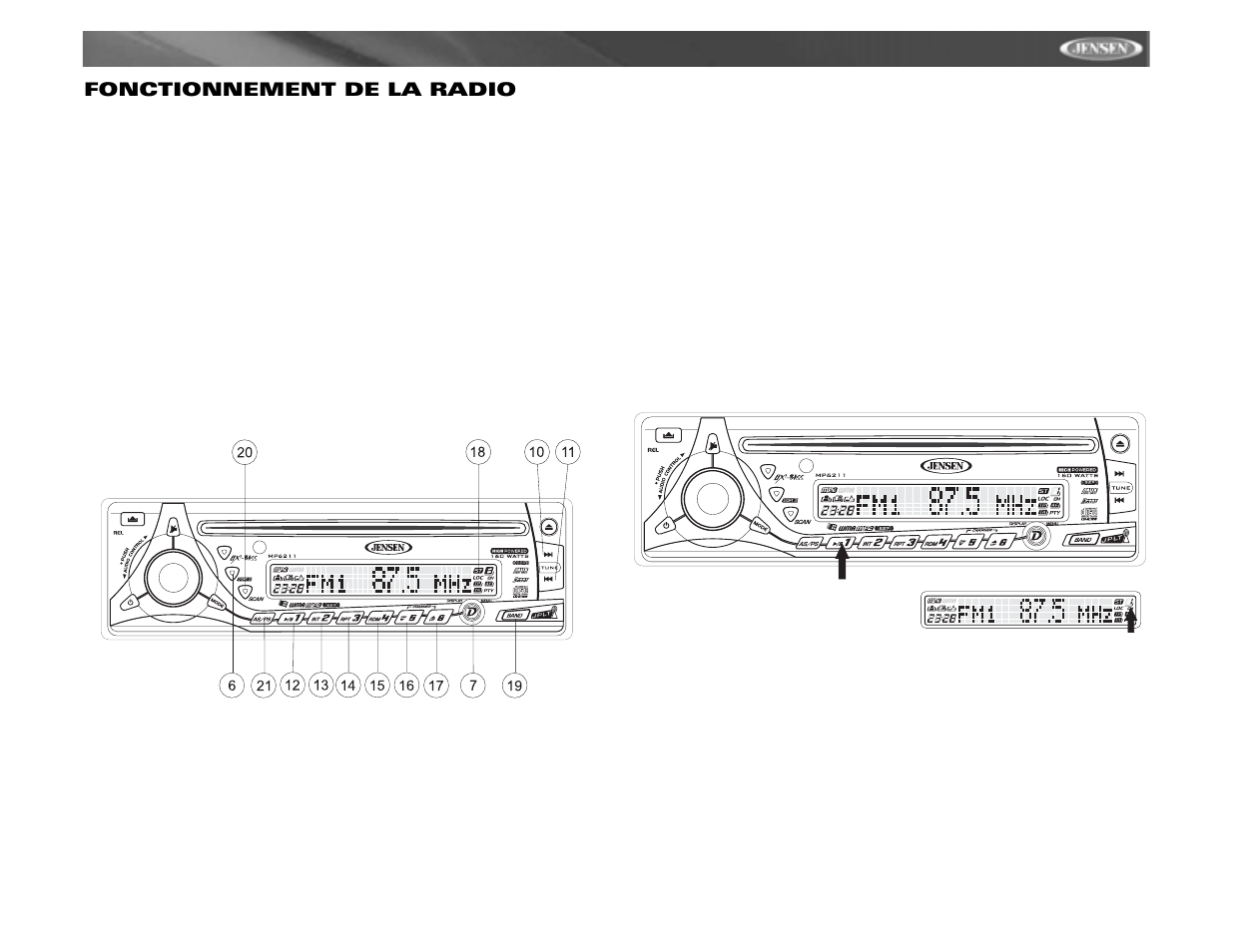 Mp6211, Fonctionnement de la radio | Jensen MP6211 User Manual | Page 45 / 52