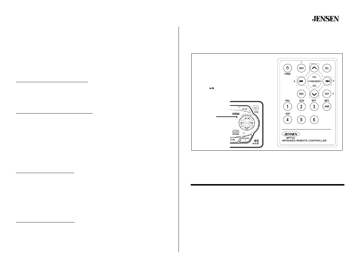 Mp7720, Remote control, Control remoto | Prêt à être télécommandé, Opération mp3 (continué) | Jensen MP7720 User Manual | Page 15 / 19