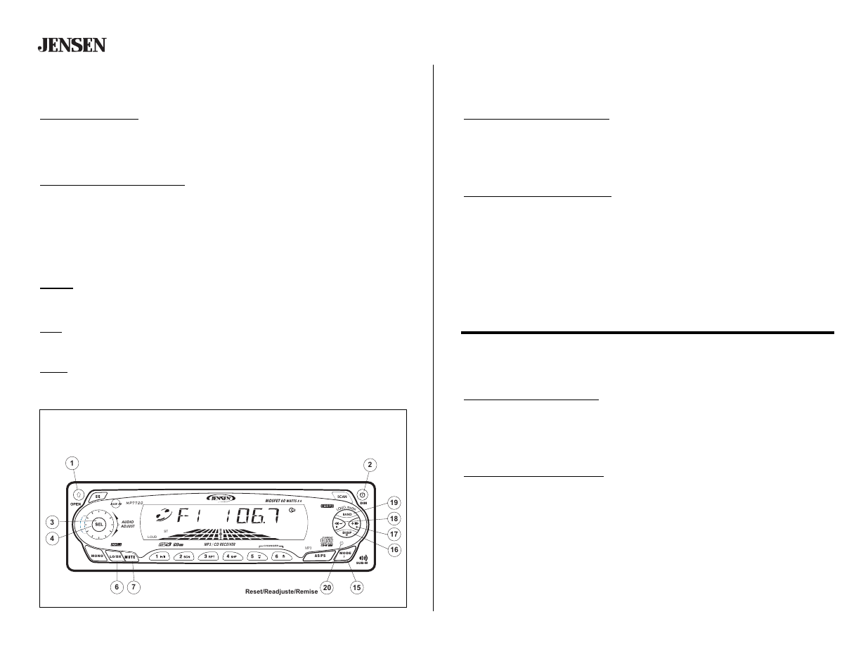 Mp7720, Basic operation, Up dn | Operación básica, Opération de base | Jensen MP7720 User Manual | Page 6 / 19