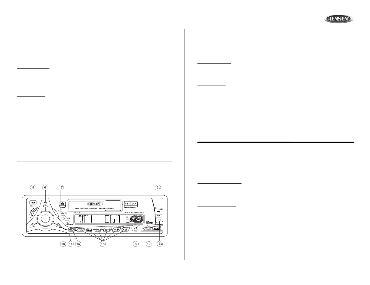 Cr1610, Tuner operation, Operación del radio | Opération de la radio | Jensen CR1610 User Manual | Page 13 / 22