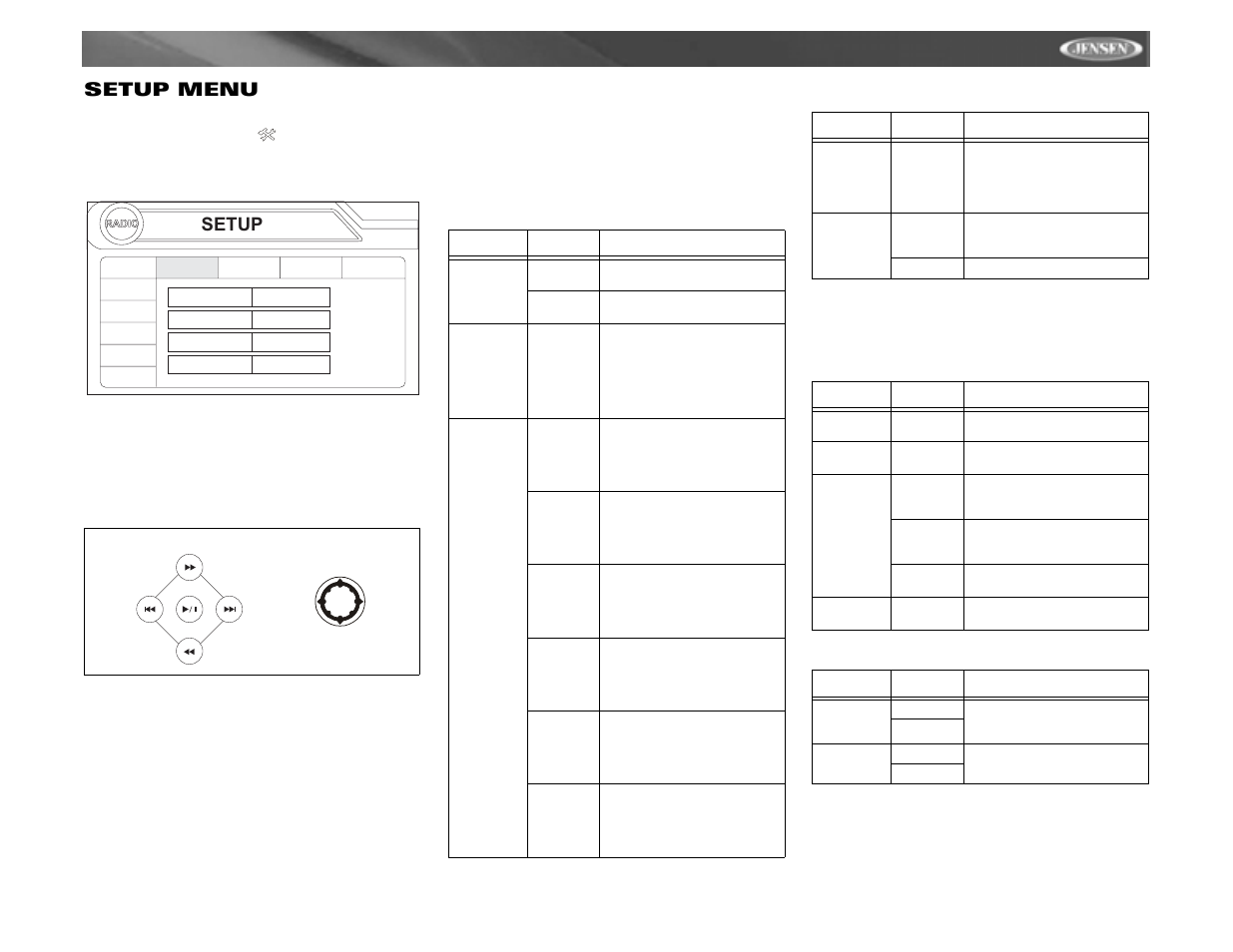 Vm9312 setup menu, Setup | Jensen VM9312 User Manual | Page 17 / 36