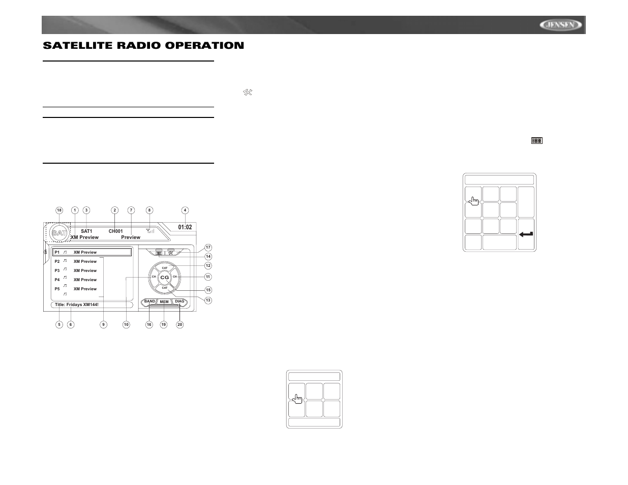 Vm9312 satellite radio operation | Jensen VM9312 User Manual | Page 21 / 36