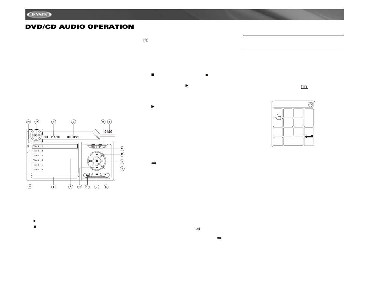 Vm9312 dvd/cd audio operation | Jensen VM9312 User Manual | Page 26 / 36