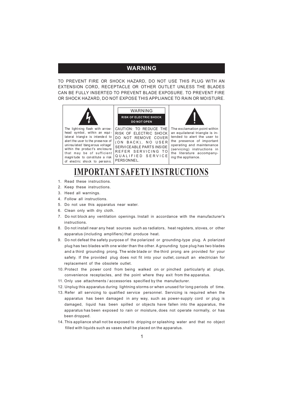 Important safety instructions, Warning | Jensen KT2056 User Manual | Page 2 / 13