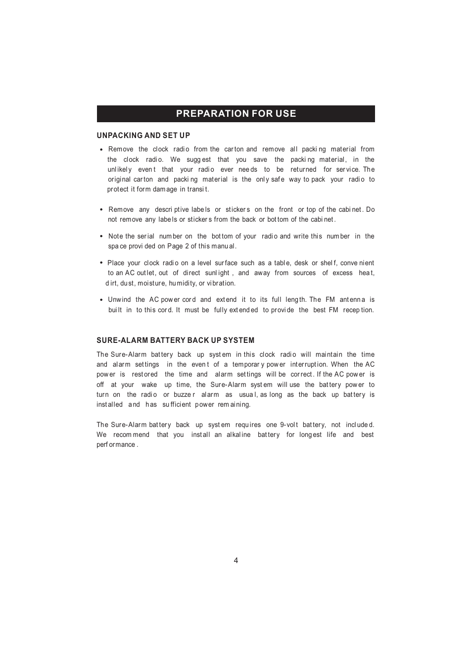 Preparation for use | Jensen KT2056 User Manual | Page 5 / 13