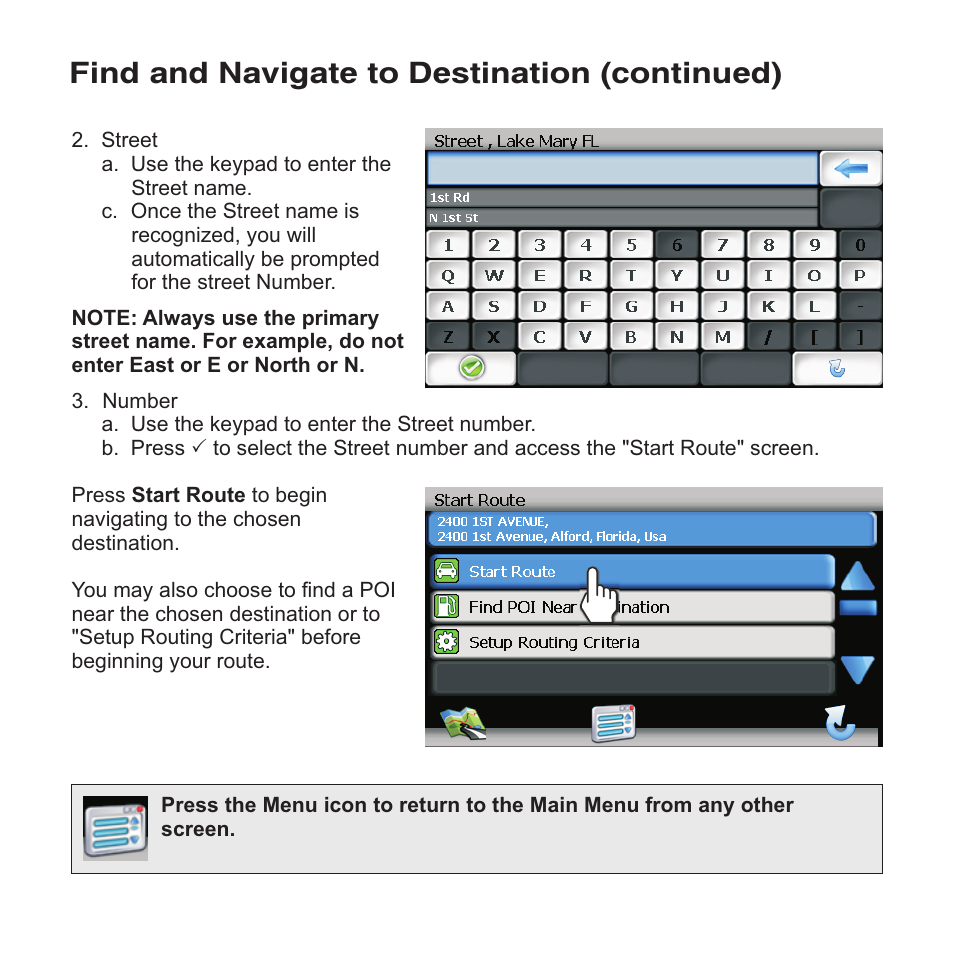 Find and navigate to destination (continued) | Jensen NAV102 User Manual | Page 13 / 54