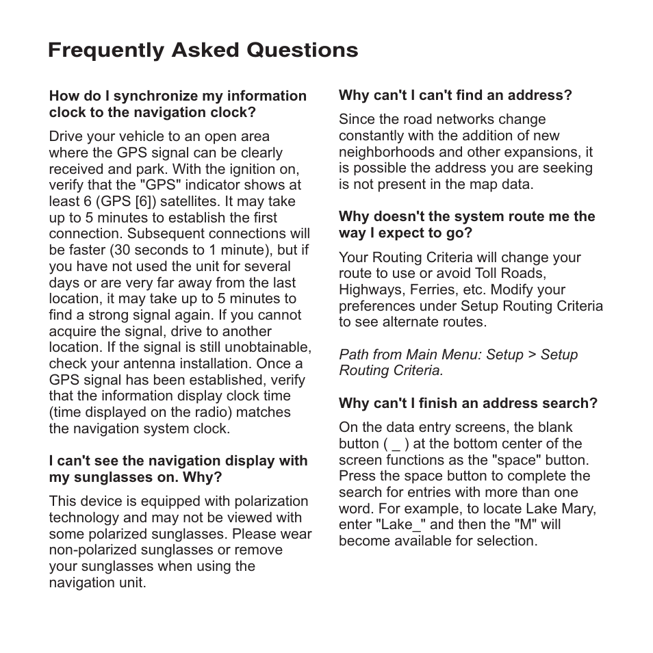 Frequently asked questions | Jensen NAV102 User Manual | Page 16 / 54