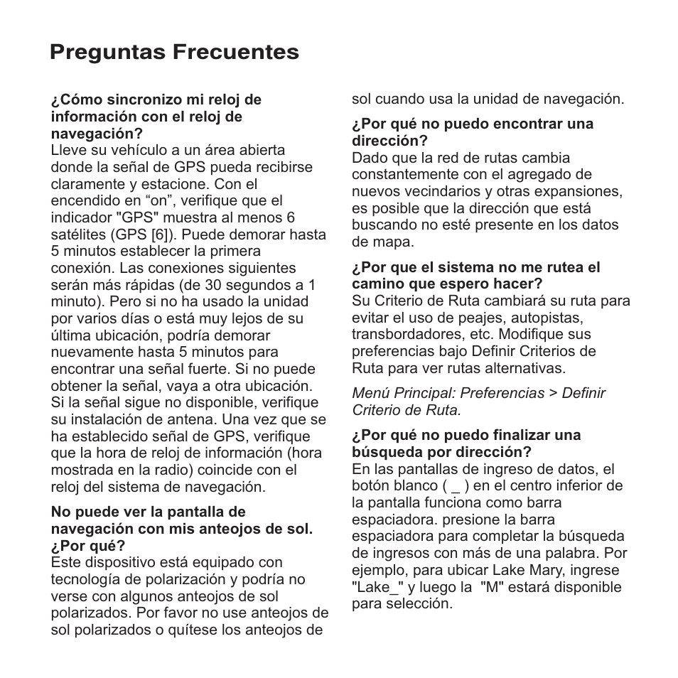 Preguntas frecuentes | Jensen NAV102 User Manual | Page 34 / 54