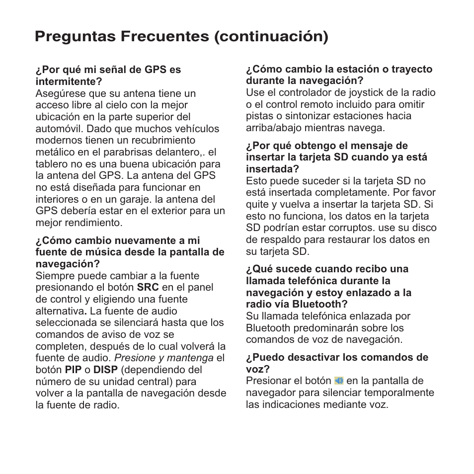 Preguntas frecuentes (continuación) | Jensen NAV102 User Manual | Page 35 / 54