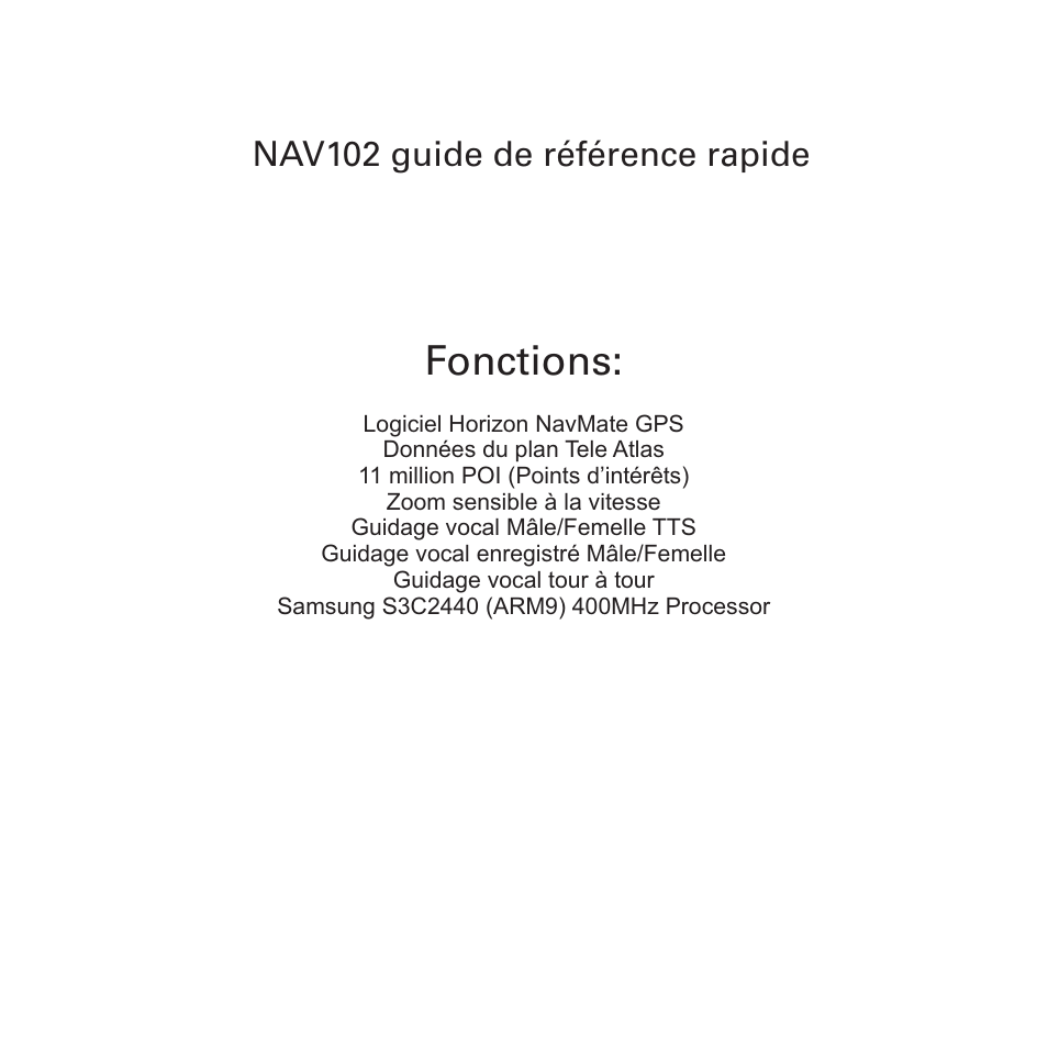 Fonctions, Nav102 guide de référence rapide | Jensen NAV102 User Manual | Page 36 / 54