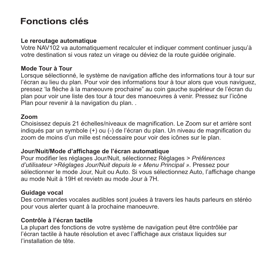 Fonctions clés | Jensen NAV102 User Manual | Page 40 / 54