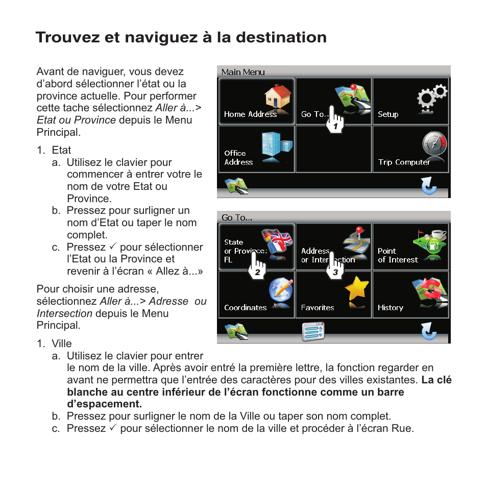 Trouvez et naviguez à la destination | Jensen NAV102 User Manual | Page 47 / 54