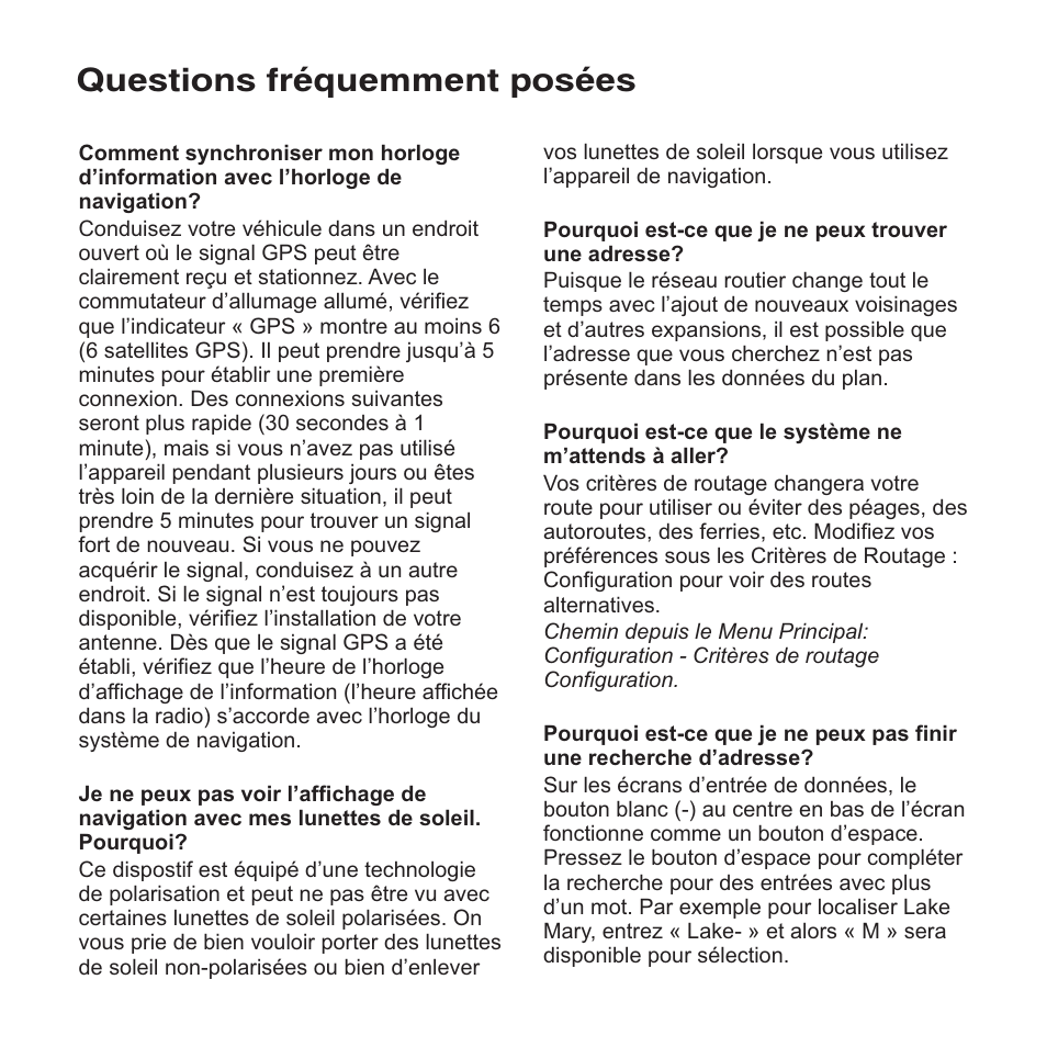 Questions fréquemment posées | Jensen NAV102 User Manual | Page 51 / 54