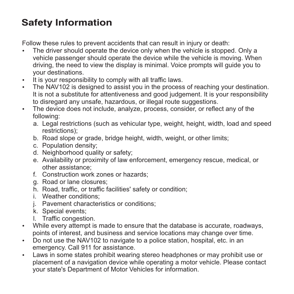 Safety information | Jensen NAV102 User Manual | Page 6 / 54