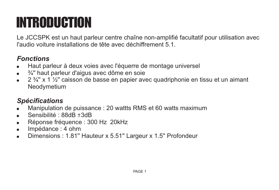Introduction | Jensen JCCSPK User Manual | Page 15 / 20