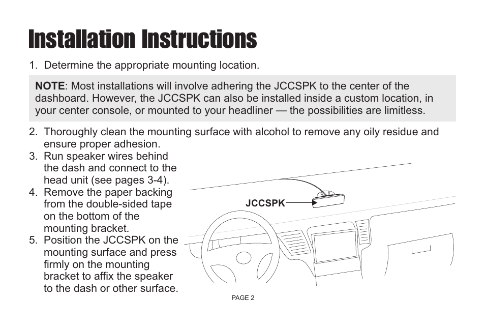 Installation instructions | Jensen JCCSPK User Manual | Page 4 / 20