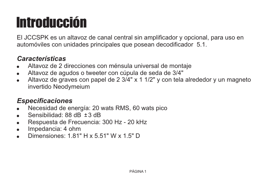 Introducción | Jensen JCCSPK User Manual | Page 9 / 20