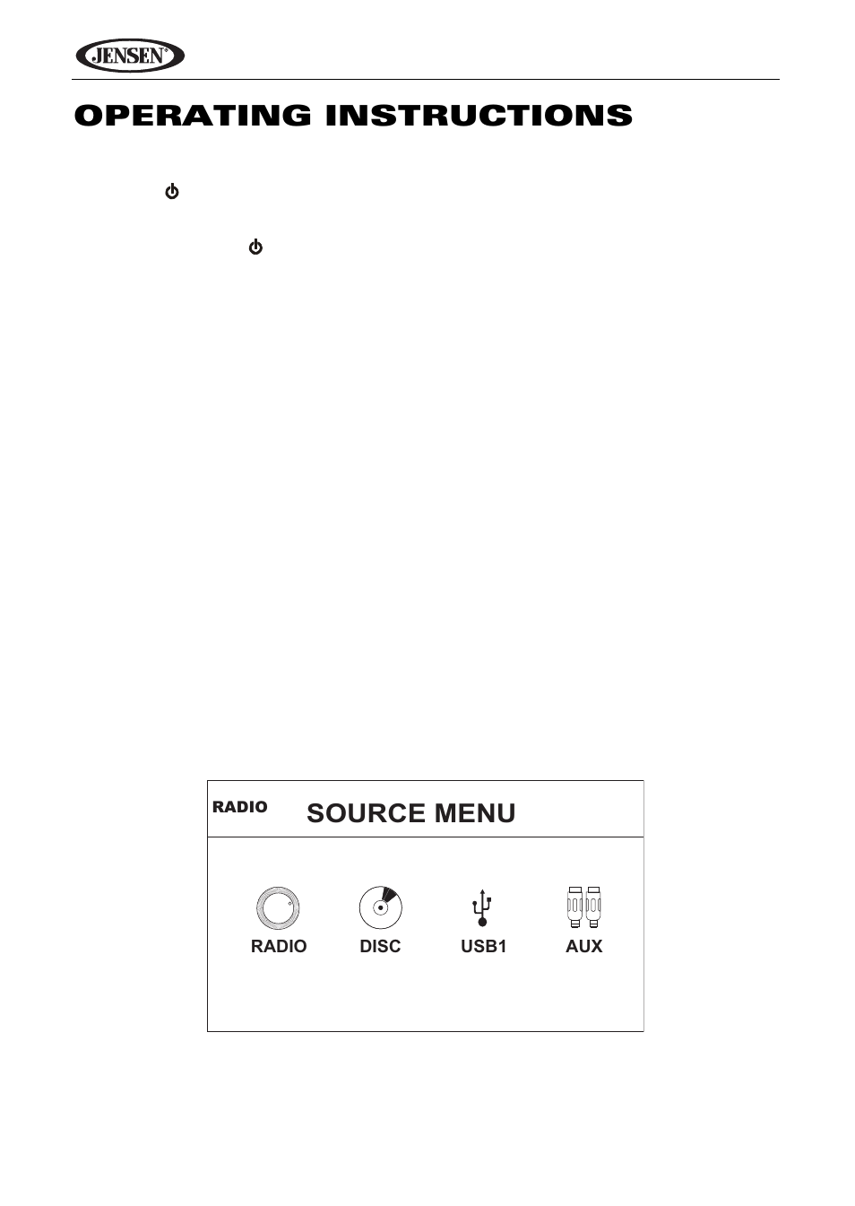 Operating instructions, Source menu | Jensen VM9114 User Manual | Page 12 / 45