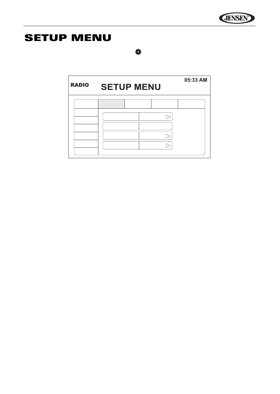 Setup menu, Vm9114, Accessing menu items | Adjusting a feature | Jensen VM9114 User Manual | Page 15 / 45