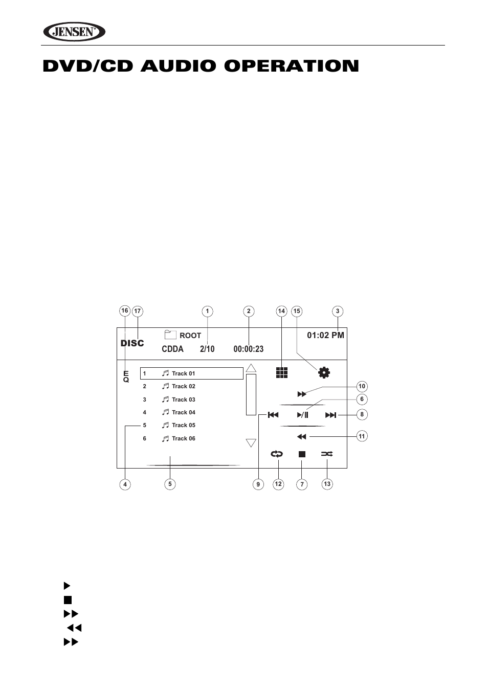 Dvd/cd audio operation, Vm9114, Cd player user interface | Jensen VM9114 User Manual | Page 30 / 45