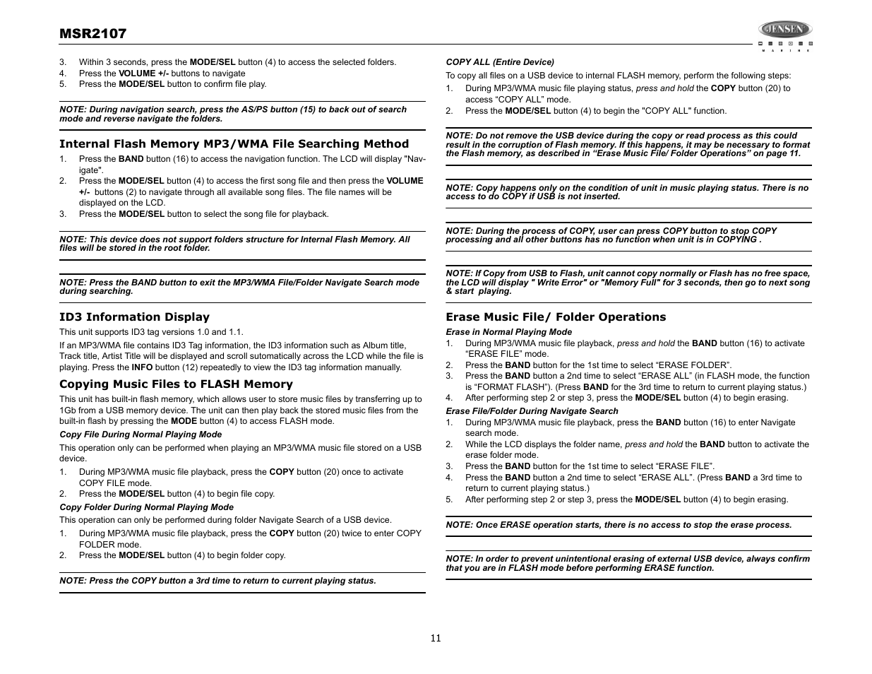 Msr2107 | Jensen MSR2107 User Manual | Page 13 / 44
