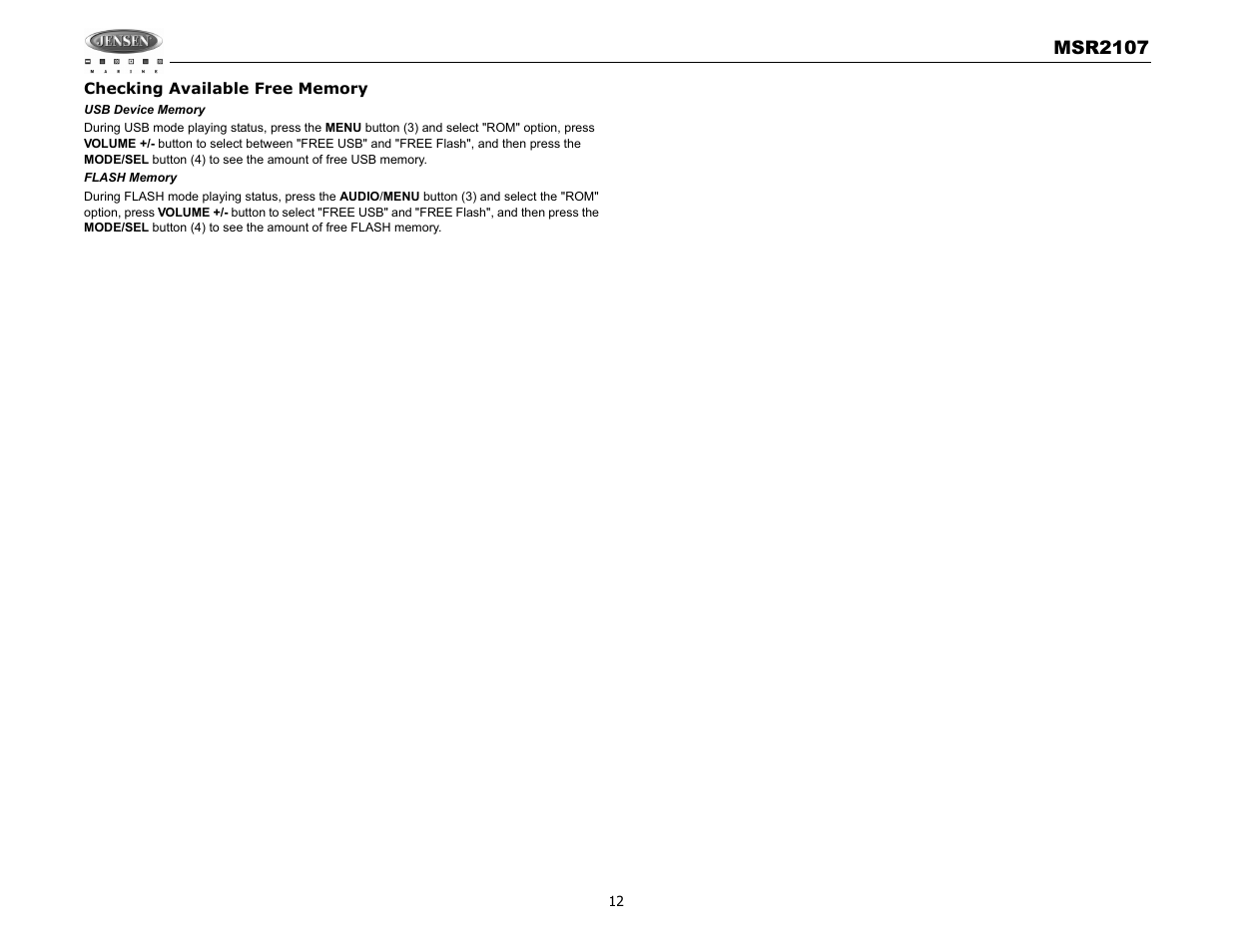 Jensen MSR2107 User Manual | Page 14 / 44
