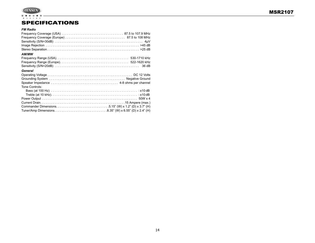 Jensen MSR2107 User Manual | Page 16 / 44