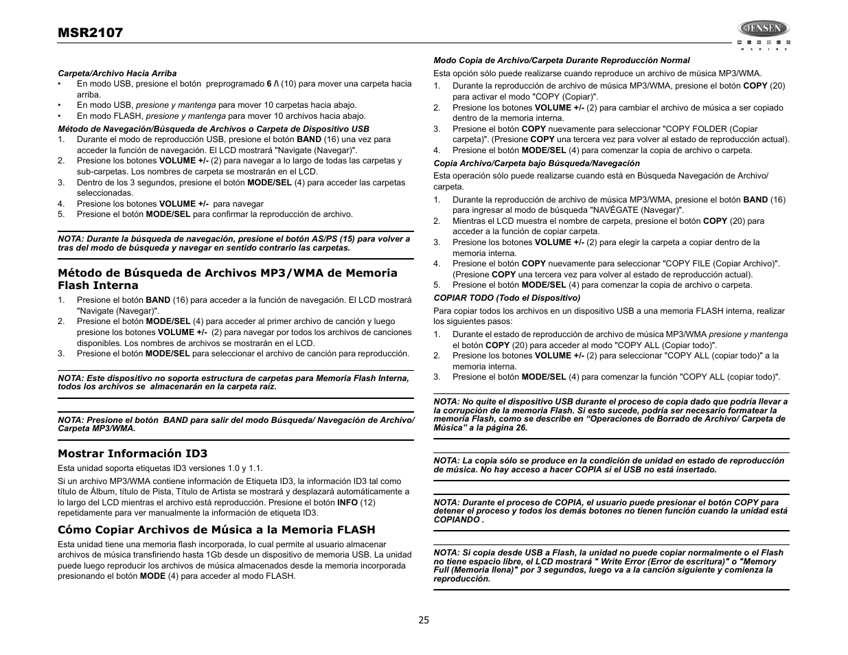 Msr2107 | Jensen MSR2107 User Manual | Page 27 / 44