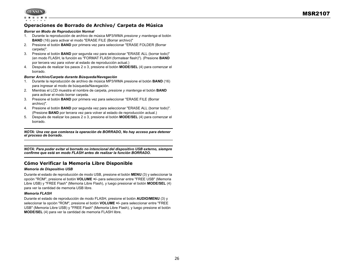 Msr2107 | Jensen MSR2107 User Manual | Page 28 / 44