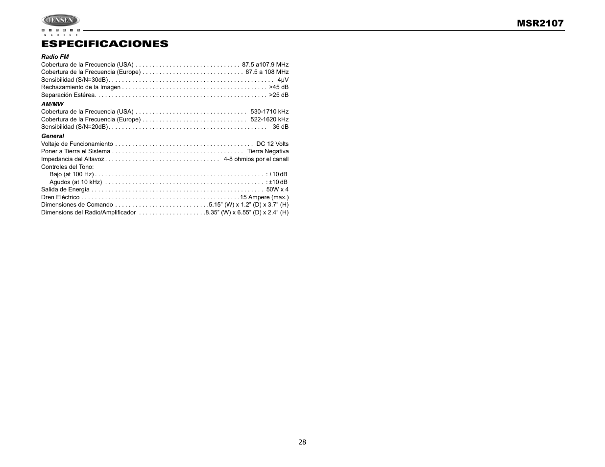 Jensen MSR2107 User Manual | Page 30 / 44