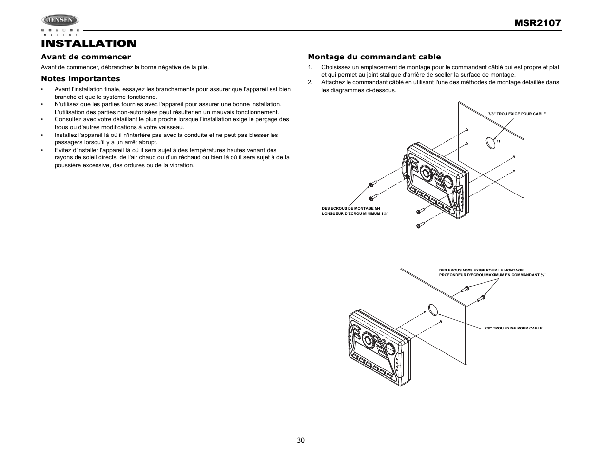 Msr2107, Installation | Jensen MSR2107 User Manual | Page 32 / 44