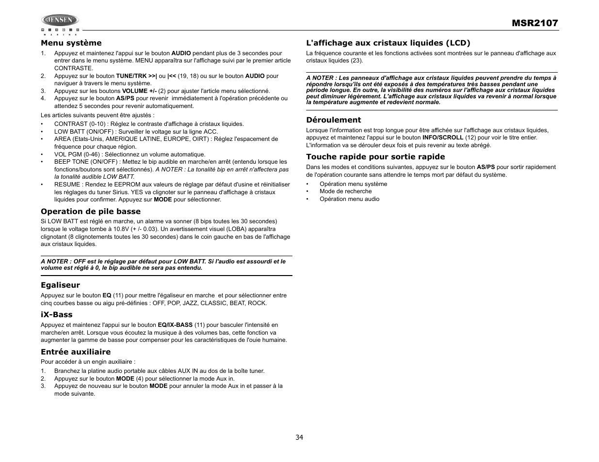 Msr2107 | Jensen MSR2107 User Manual | Page 36 / 44