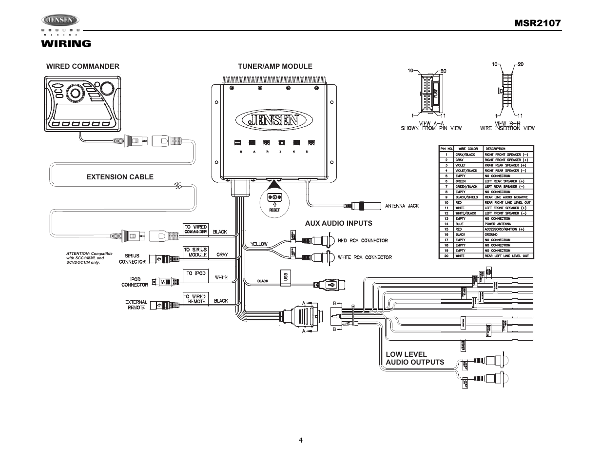 Msr2107, Wiring | Jensen MSR2107 User Manual | Page 6 / 44