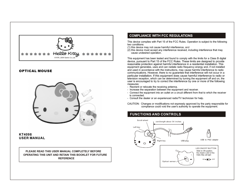 Jensen Hello Kitty KT4098 User Manual | 2 pages