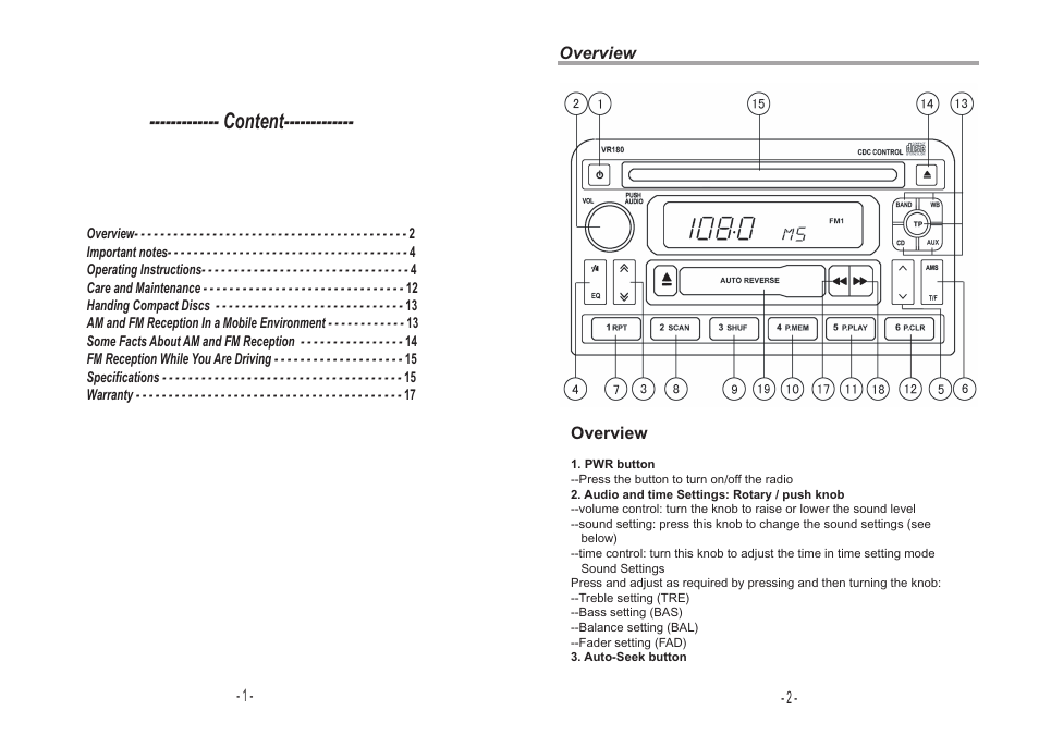 Content | Jensen VR180 User Manual | Page 2 / 10