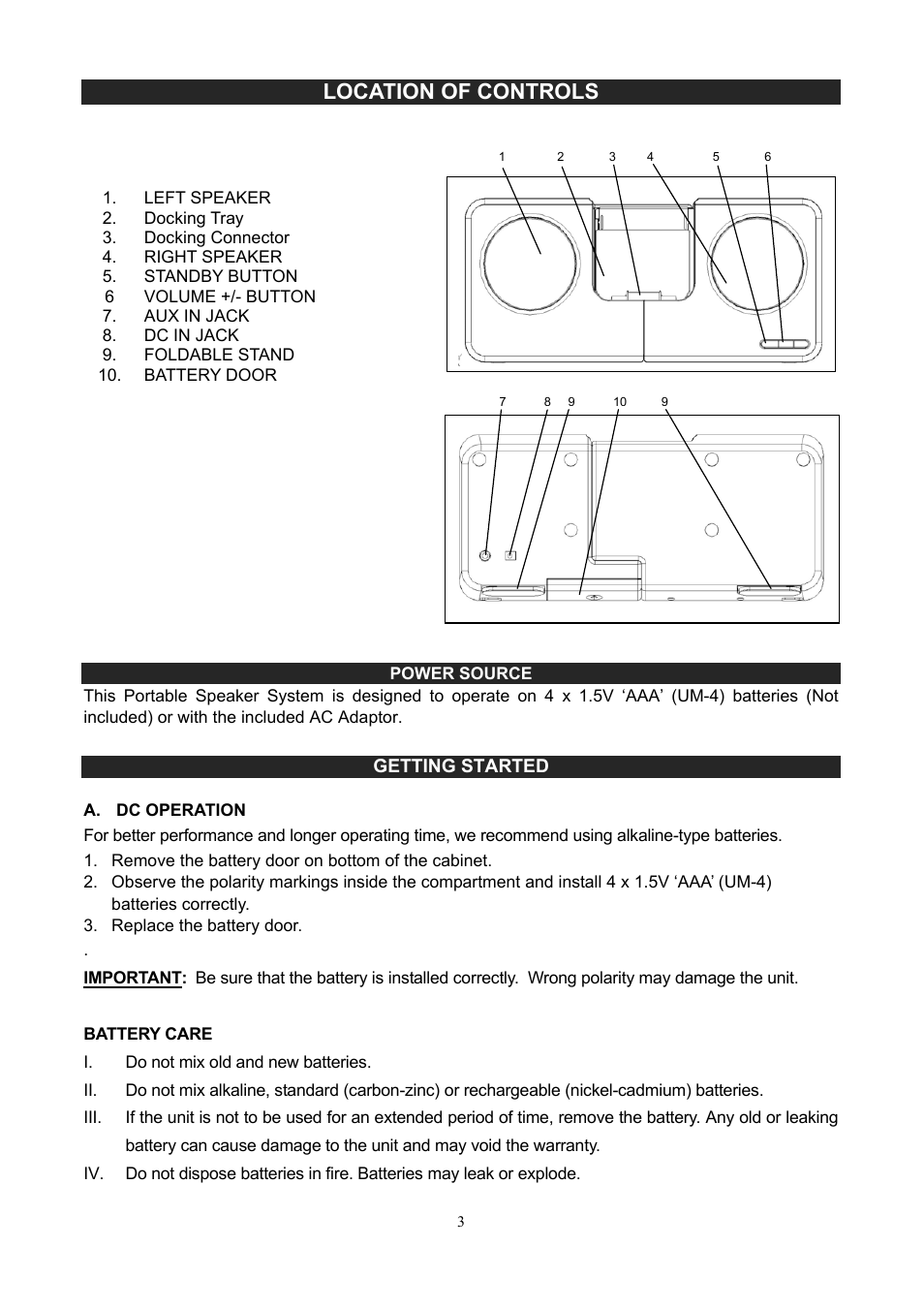 Location of controls | Jensen JiSS-250i User Manual | Page 4 / 8