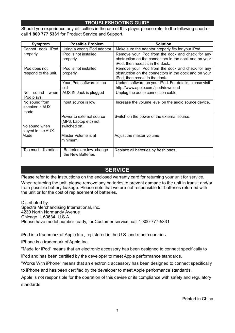 Service | Jensen JiSS-250i User Manual | Page 8 / 8