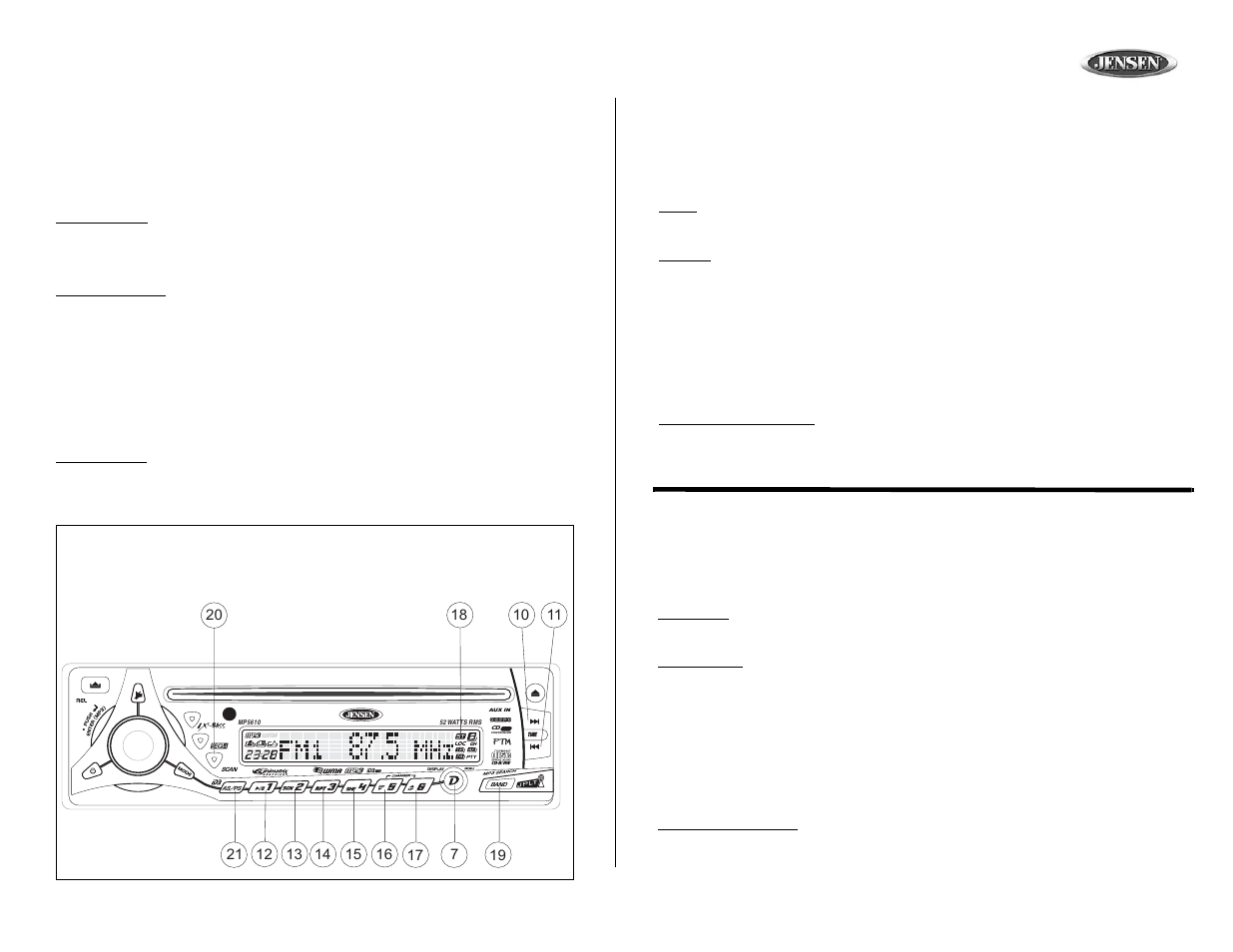 Mp5610, Tuner operation, Operación de la radio | Fonctionnement de la radio | Jensen MP5610 User Manual | Page 13 / 25