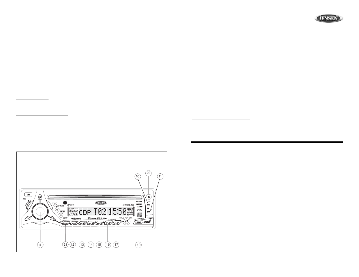Mp5610, Mp3/wma operation, Operación de mp3/wma | Fonctionnement de mp3/wma | Jensen MP5610 User Manual | Page 17 / 25