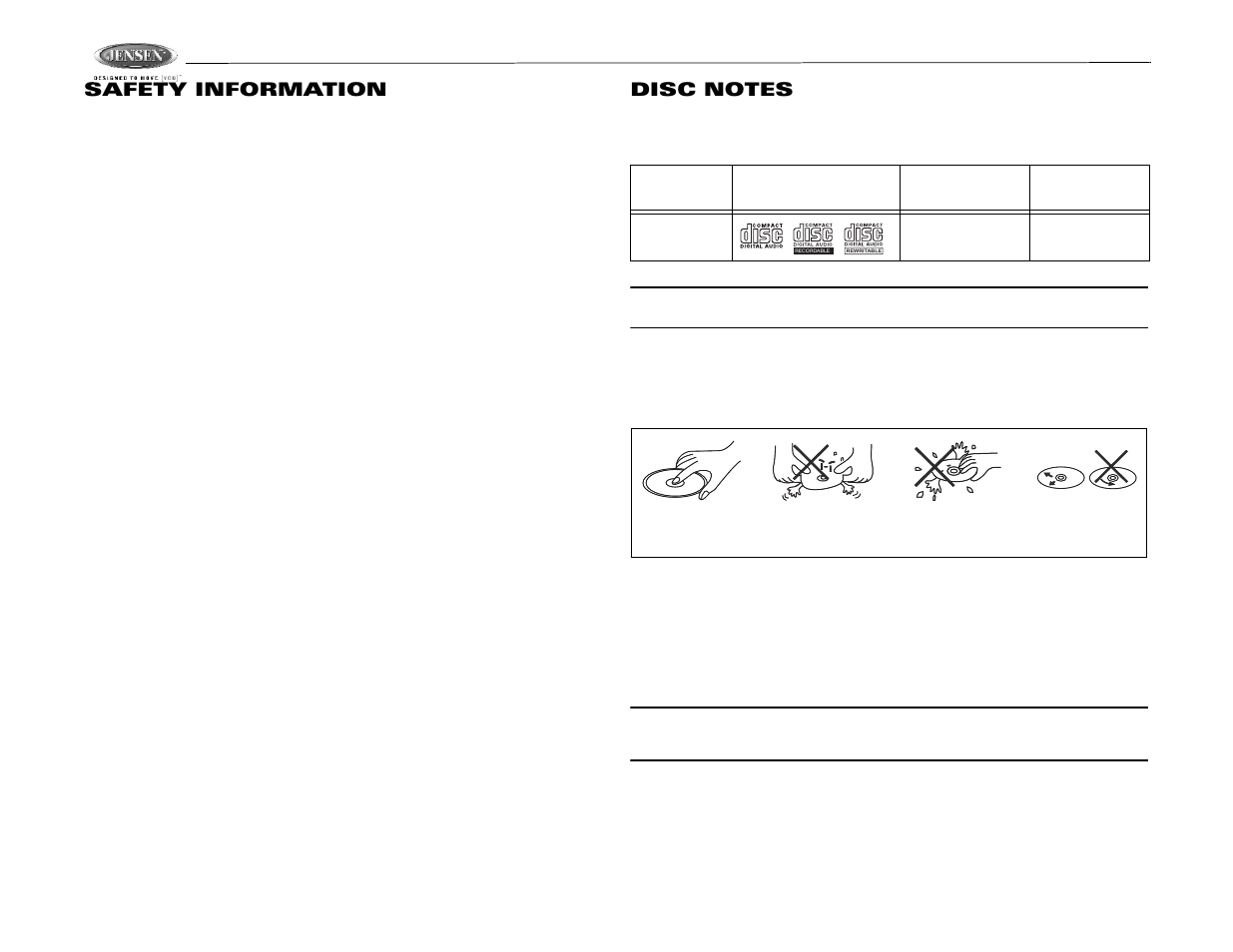 Jcd3006, Safety information | Jensen JCD3006 User Manual | Page 2 / 10
