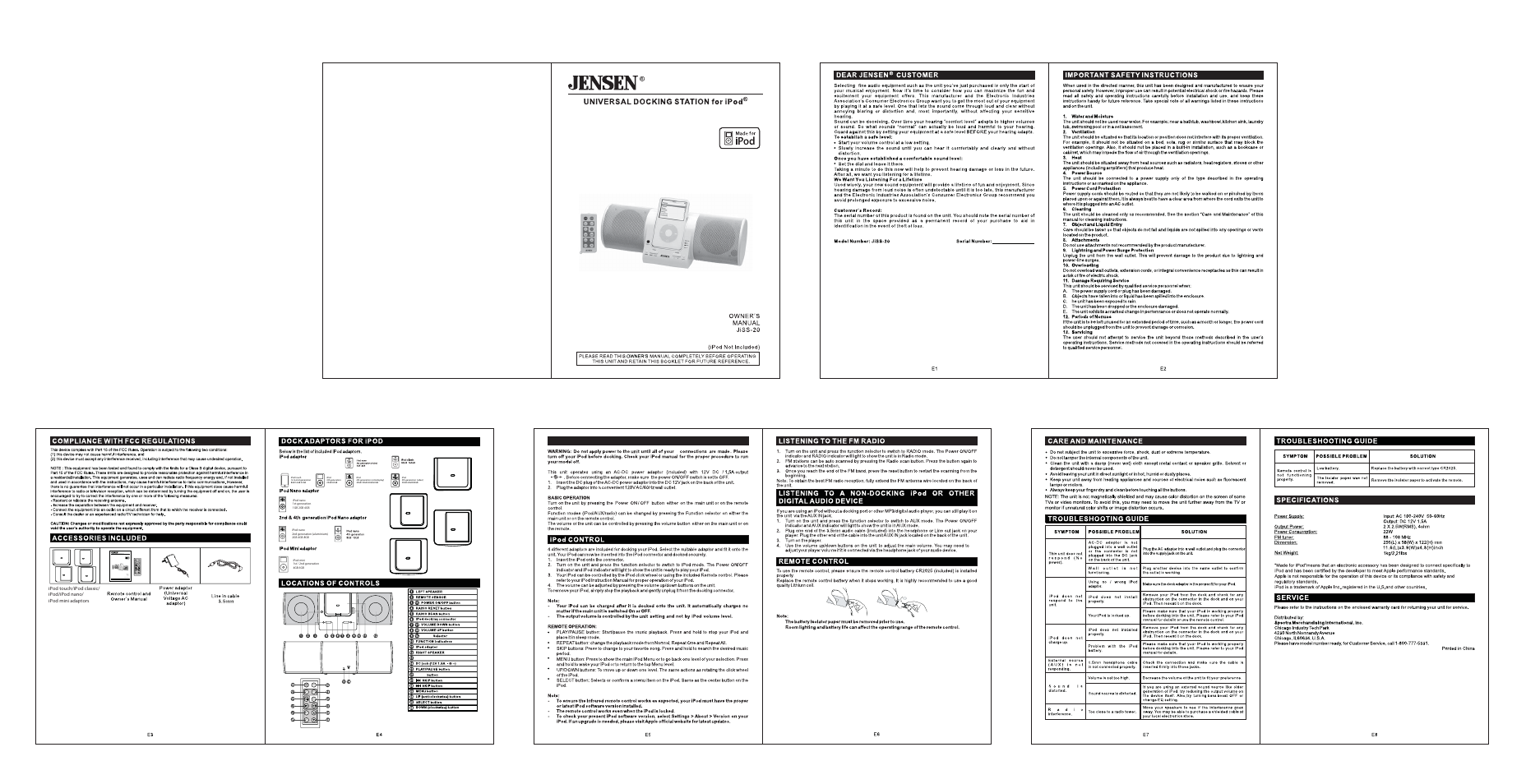 Jensen JiSS-20 User Manual | 1 page
