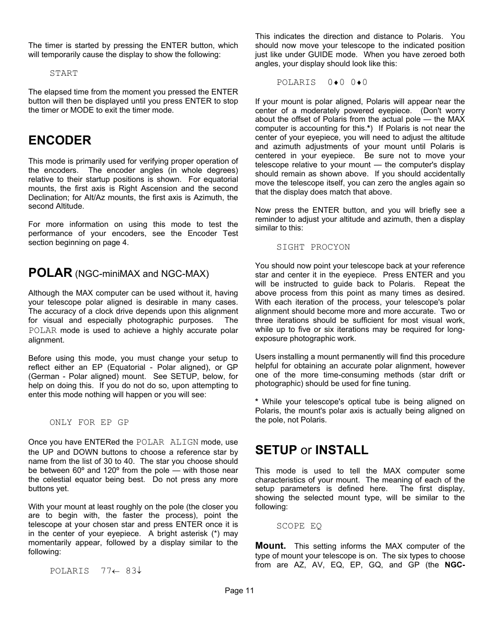 Encoder, Polar, Setup or install | JMI Telescopes MAX Computer User Manual | Page 11 / 16