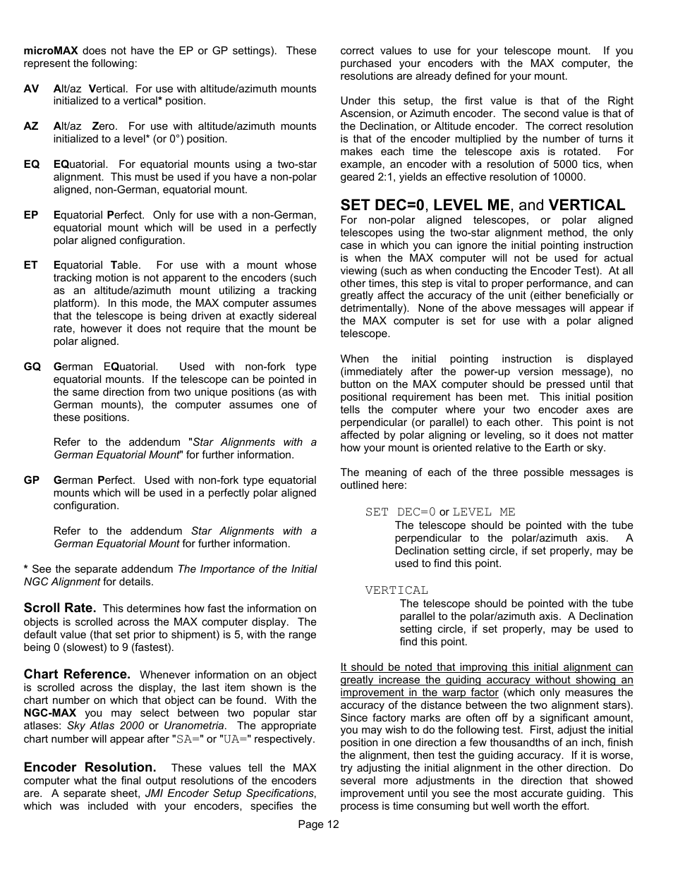 Set dec=0 , level me , and vertical | JMI Telescopes MAX Computer User Manual | Page 12 / 16