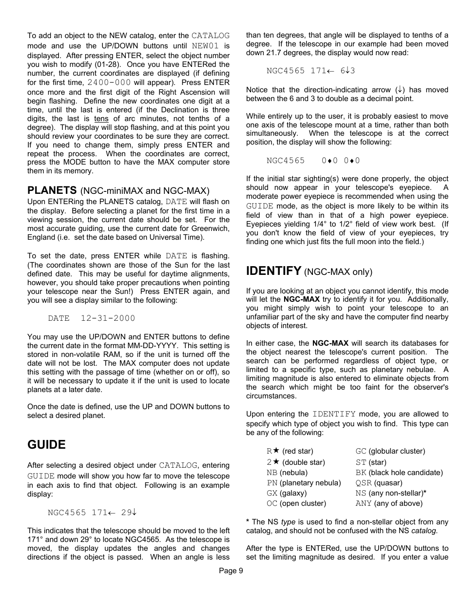 Guide, Identify, Planets | JMI Telescopes MAX Computer User Manual | Page 9 / 16