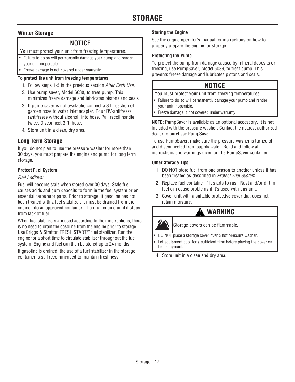 Storage, Notice, Warning | John Deere 3800 User Manual | Page 21 / 24